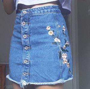 Missguided petite embroidered A line denim skirt